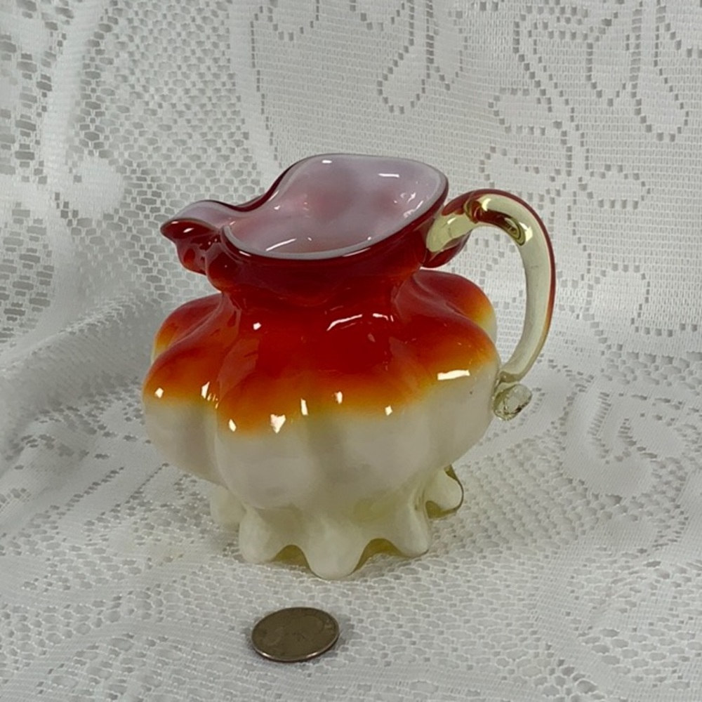 Vintage Kanawha Amberina Glass Pitcher Cadmium Selenium Cased Creamer Glows - Picture 11 of 14